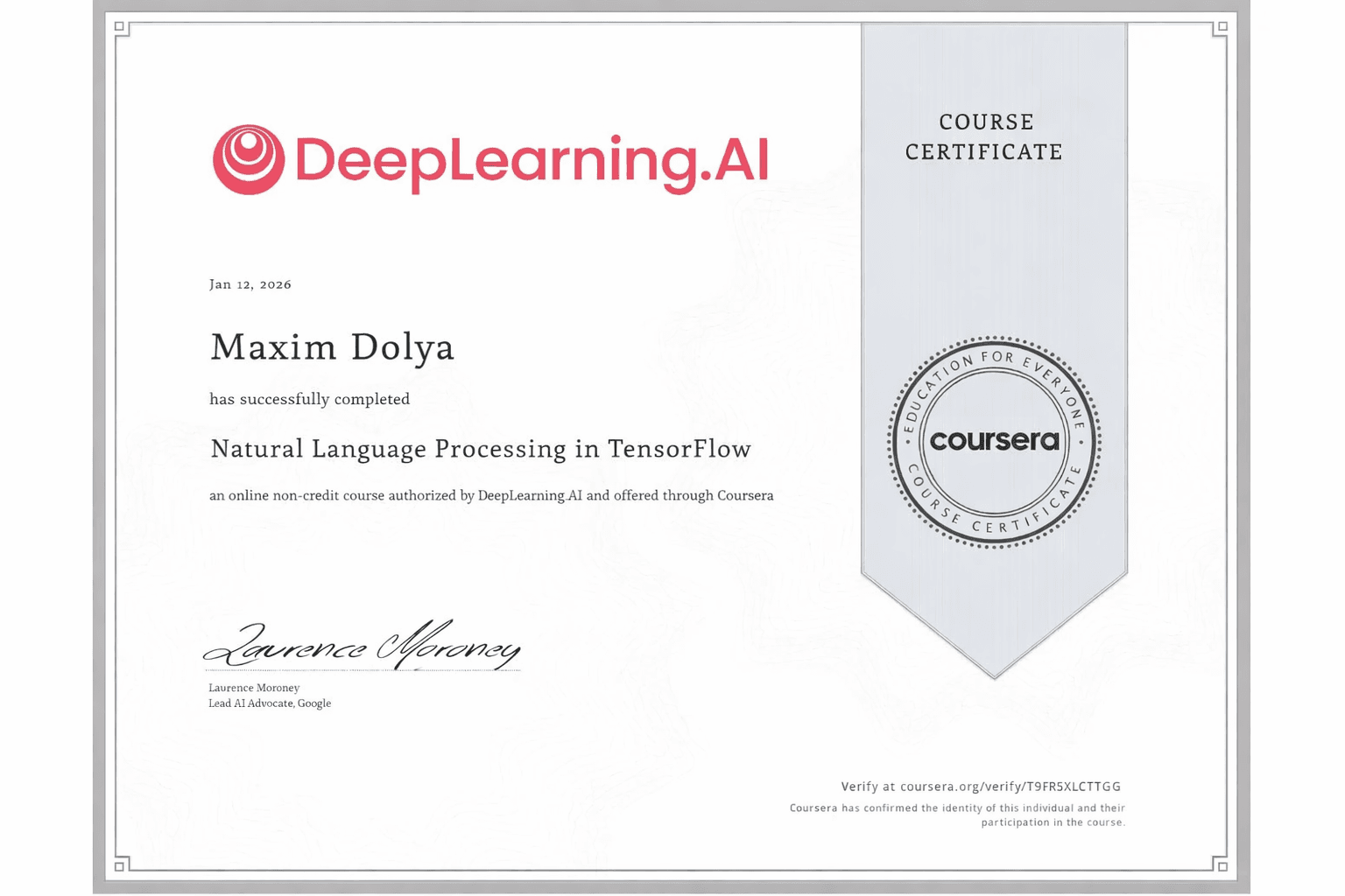 Сертификат: DeepLearning.AI